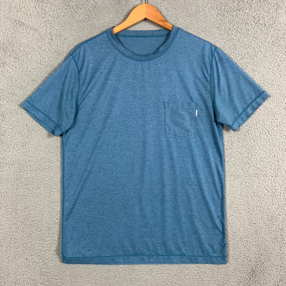 Vuori Tradewind T-Shirt Mens Large Blue Performance Short Sleeve Pocket Athletic